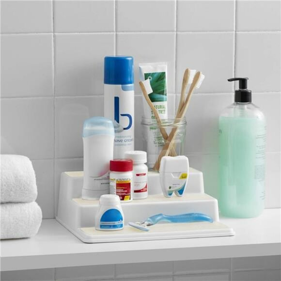 3 tier spice rack organizer kitchen cabinet pantry shelf storage cream plastic - Picture 4 of 5